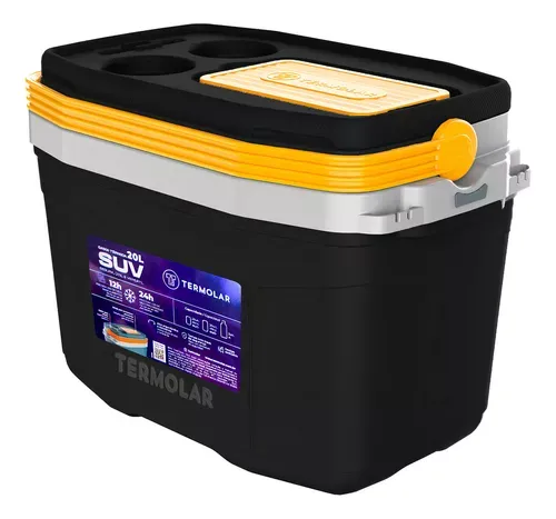 Caixa Termica Suv Cooler Com Ala 20 Litros Praia Pesca Camping Cor Preto E Amarelo Termolar